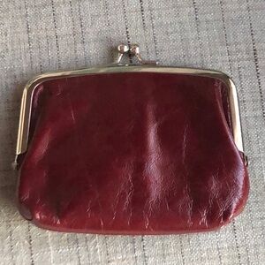 Genuine Leather Burgundy Kiss Lock Clutch Wallet with Compartments